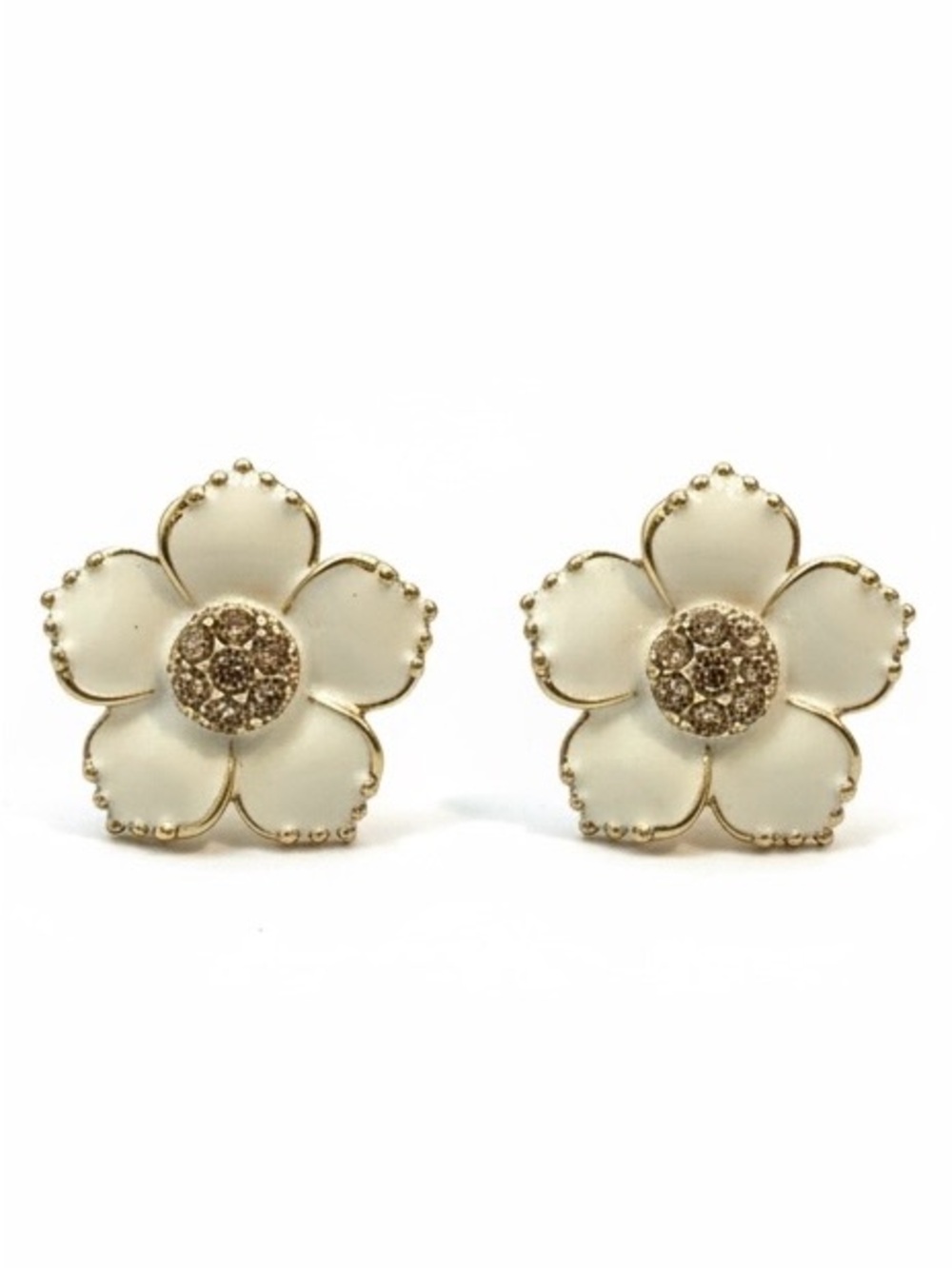 kate spade Cream and Gold Floral Crystal Center Stud Earrings